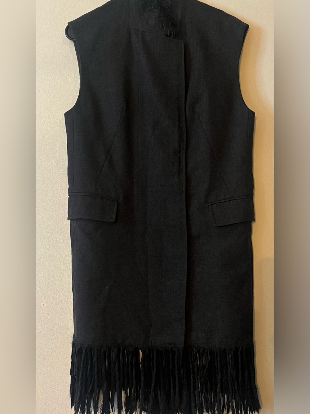 LIKE NEW 3.1 Phillip Lim Black Sleeveless Fringe-Hem Long Wool Vest Size XS